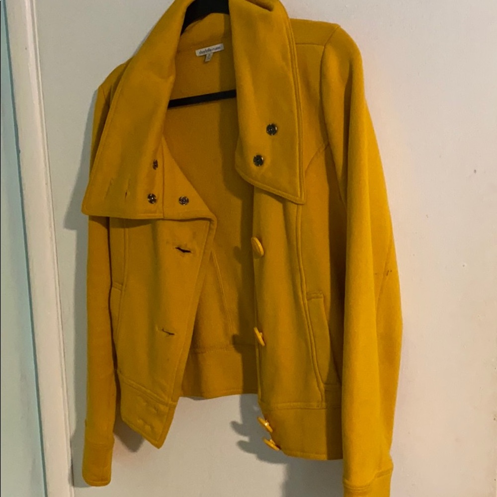Mustard yellow jacket with yellow buttons